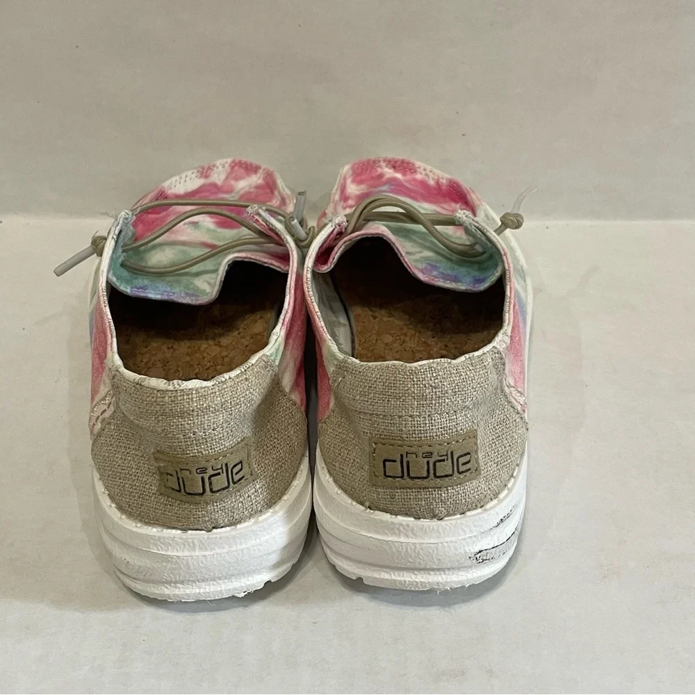 Hey Dude Wendy Youth Boho Mandala Tie Dye Shoes Pink Blue Girls Sz 2 (L 3)